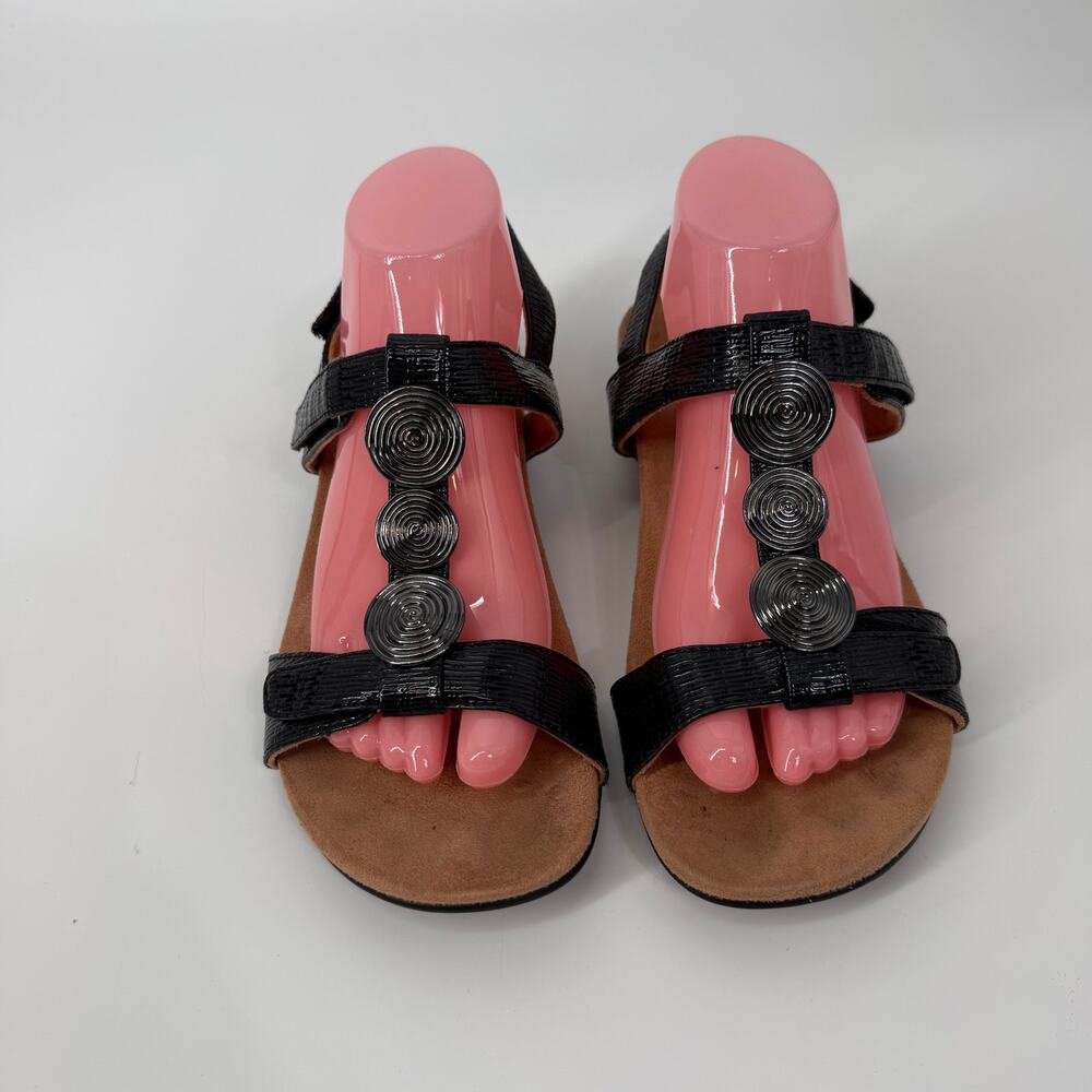 Vionic Farra Sling Back Sandals Textured Patent Leather Size 8 Gunmetal Disks